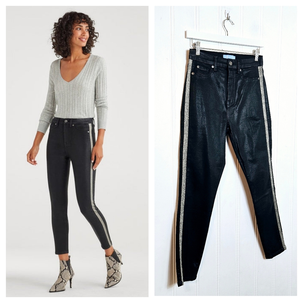 7 For All Mankind Jeans 29 B(air) High Rise Skinny Snakeskin Stripe Black Coated
